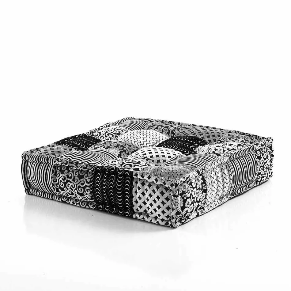 Ethnic Square Pouf v Patchwork Fabric nebo Velvet - Fiber Viadurini
