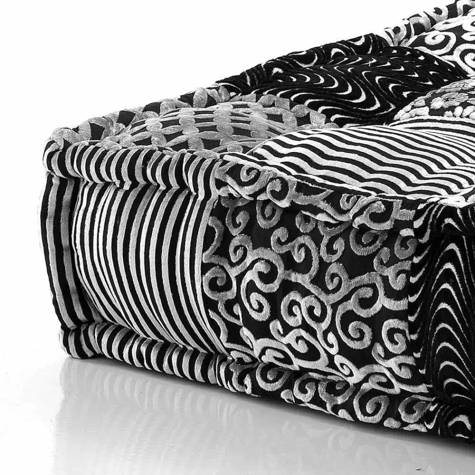 Ethnic Square Pouf v Patchwork Fabric nebo Velvet - Fiber Viadurini