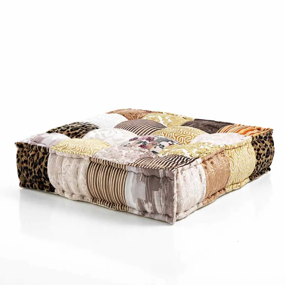 Ethnic Square Pouf v Patchwork Fabric nebo Velvet - Fiber Viadurini