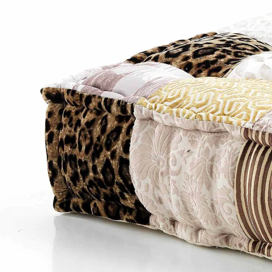 Ethnic Square Pouf v Patchwork Fabric nebo Velvet - Fiber Viadurini