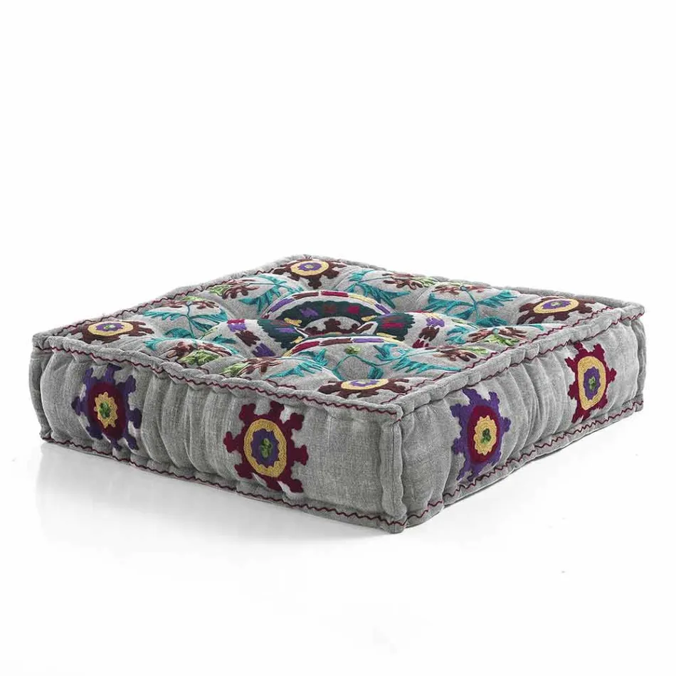 Ethnic Square Pouf v Patchwork Fabric nebo Velvet - Fiber Viadurini
