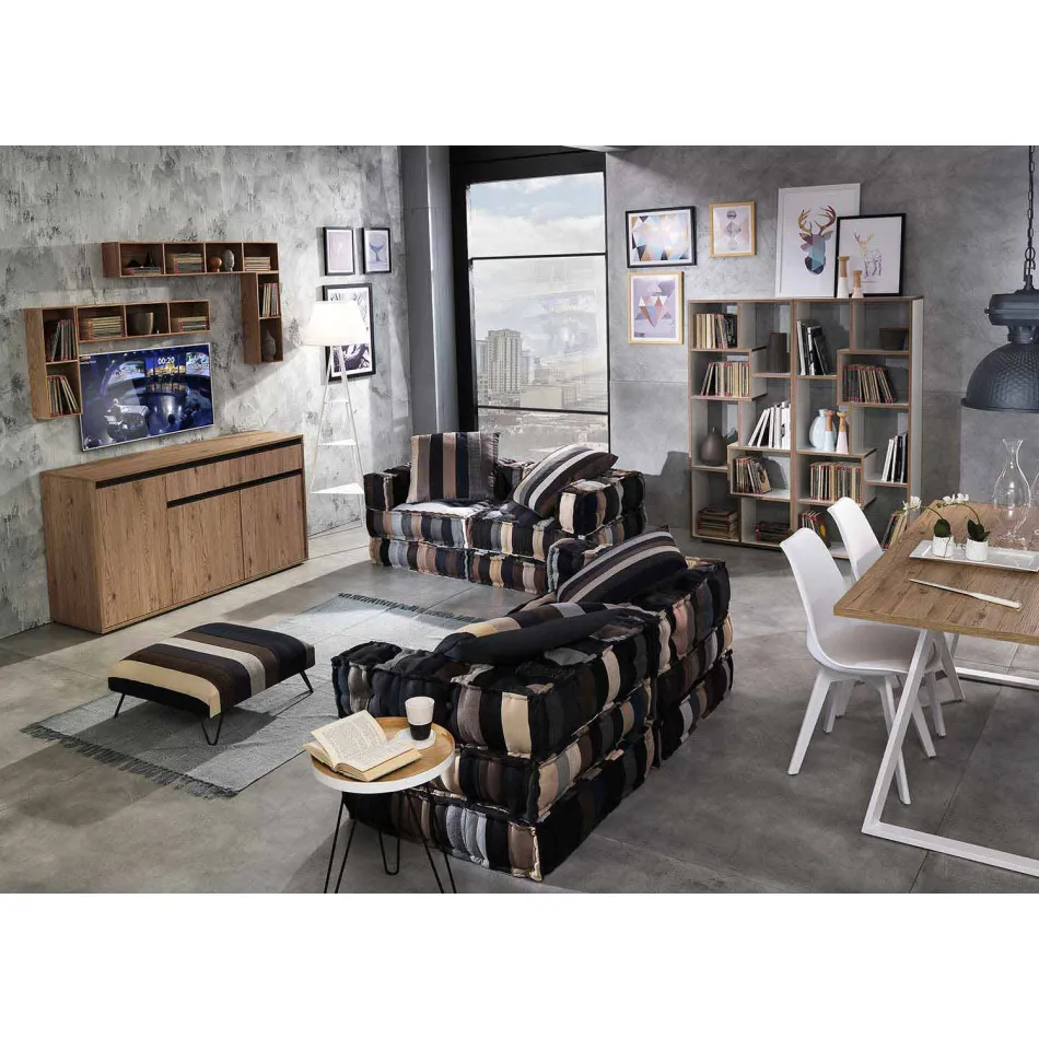 Ethnic Square Pouf v Patchwork Fabric nebo Velvet - Fiber Viadurini