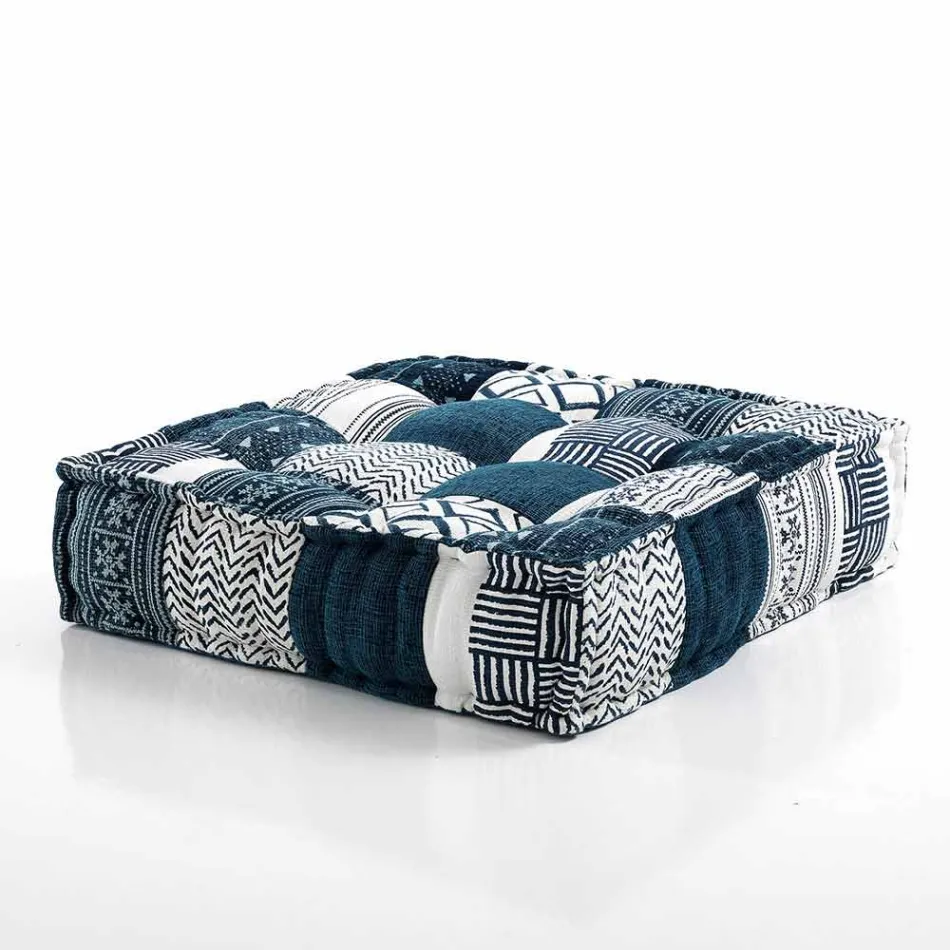 Ethnic Square Pouf v Patchwork Fabric nebo Velvet - Fiber Viadurini