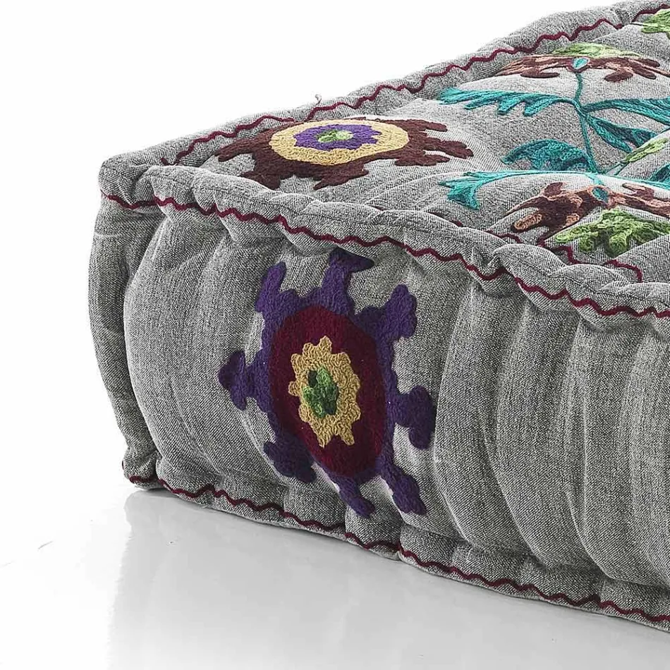 Ethnic Square Pouf v Patchwork Fabric nebo Velvet - Fiber Viadurini