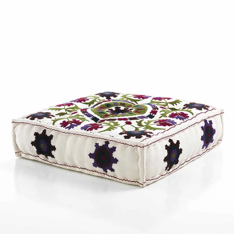 Ethnic Square Pouf v Patchwork Fabric nebo Velvet - Fiber Viadurini