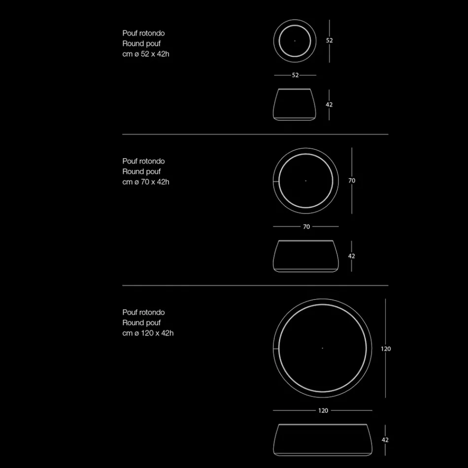 Měkký kulatý pouf do obývacího pokoje v barevném sametu 3 velikosti - Evelyne Viadurini