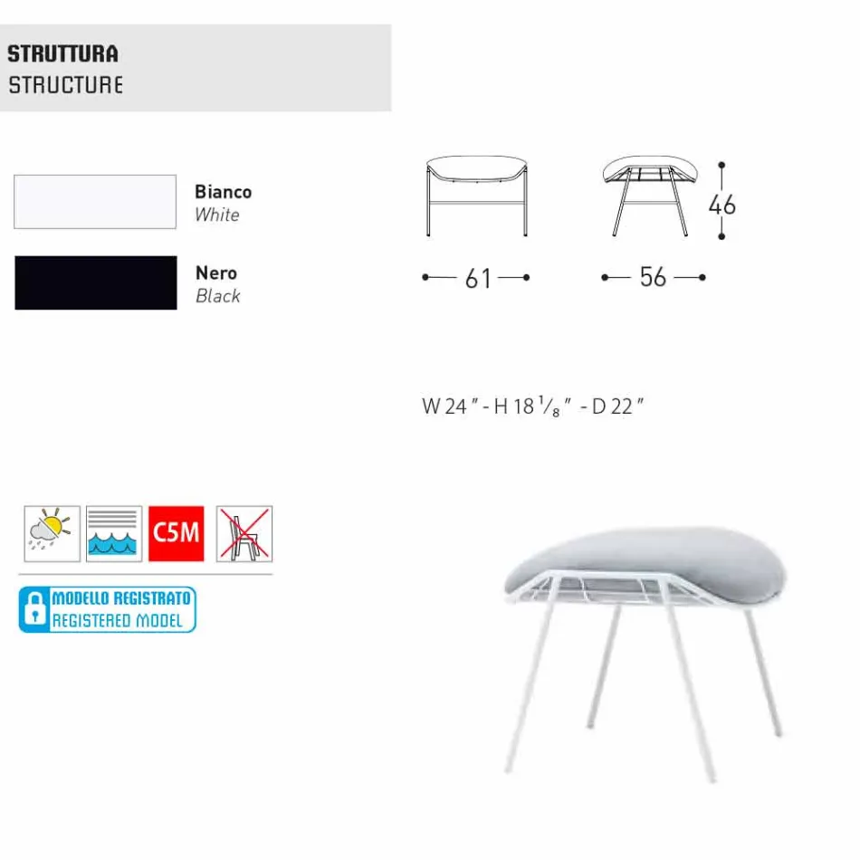 Varaschin Letní venkovní pouf / podnož z tkaniny a oceli Viadurini