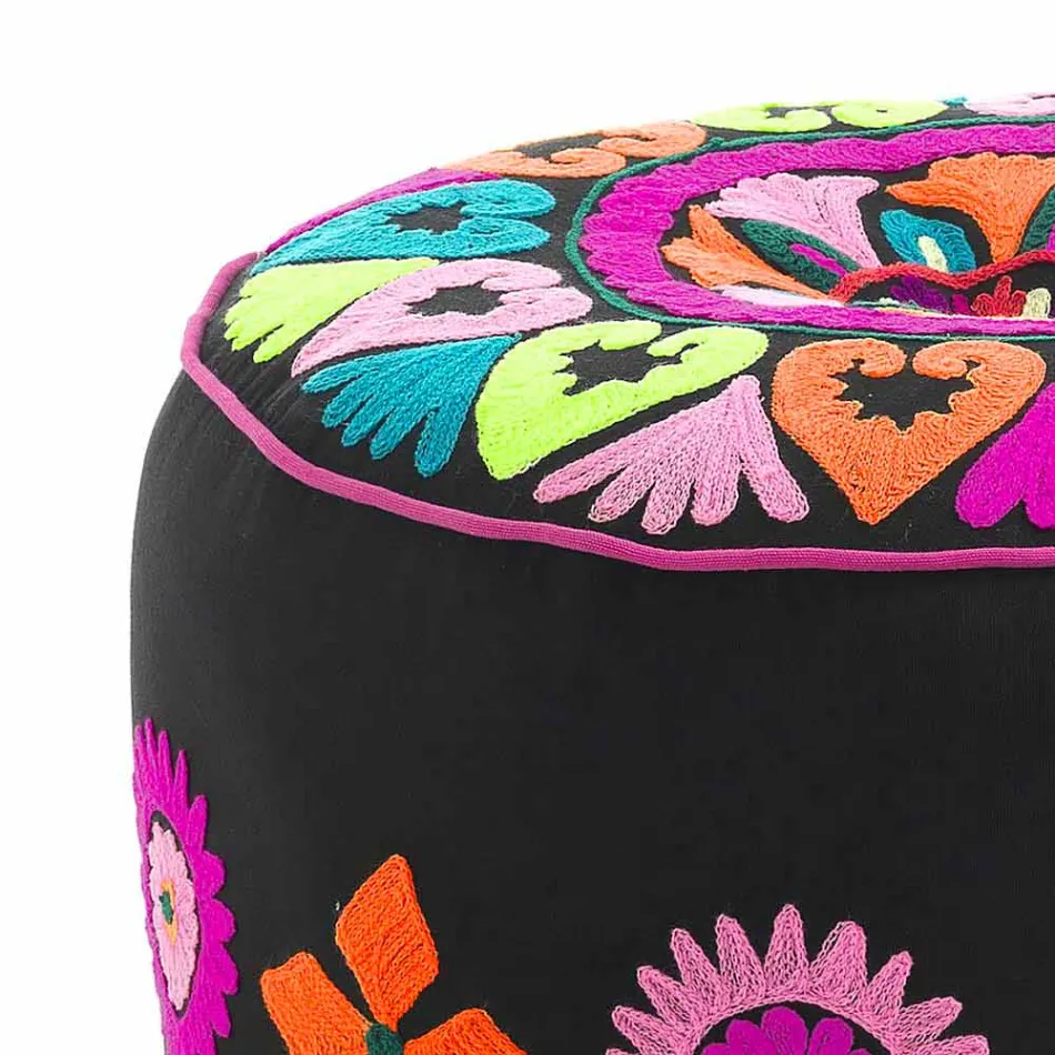 Kulatý pouf etnického designu v Patchwork Fabric nebo Velvet - Fiber Viadurini