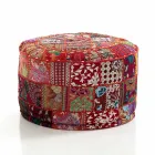 Kulatý pouf etnického designu v Patchwork Fabric nebo Velvet - Fiber Viadurini