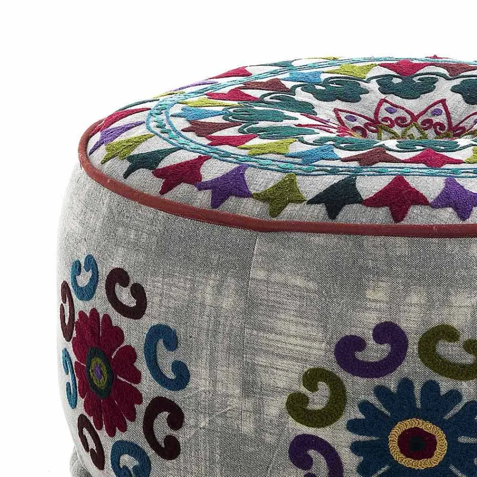 Kulatý pouf etnického designu v Patchwork Fabric nebo Velvet - Fiber Viadurini