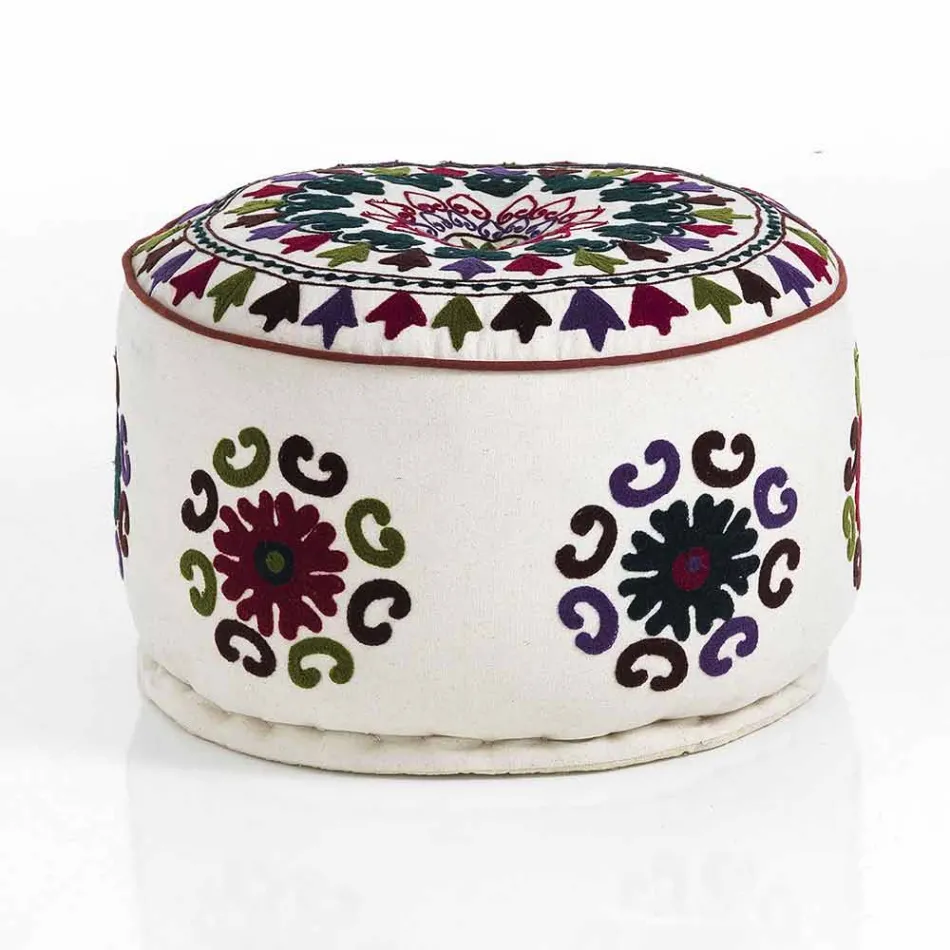 Kulatý pouf etnického designu v Patchwork Fabric nebo Velvet - Fiber Viadurini