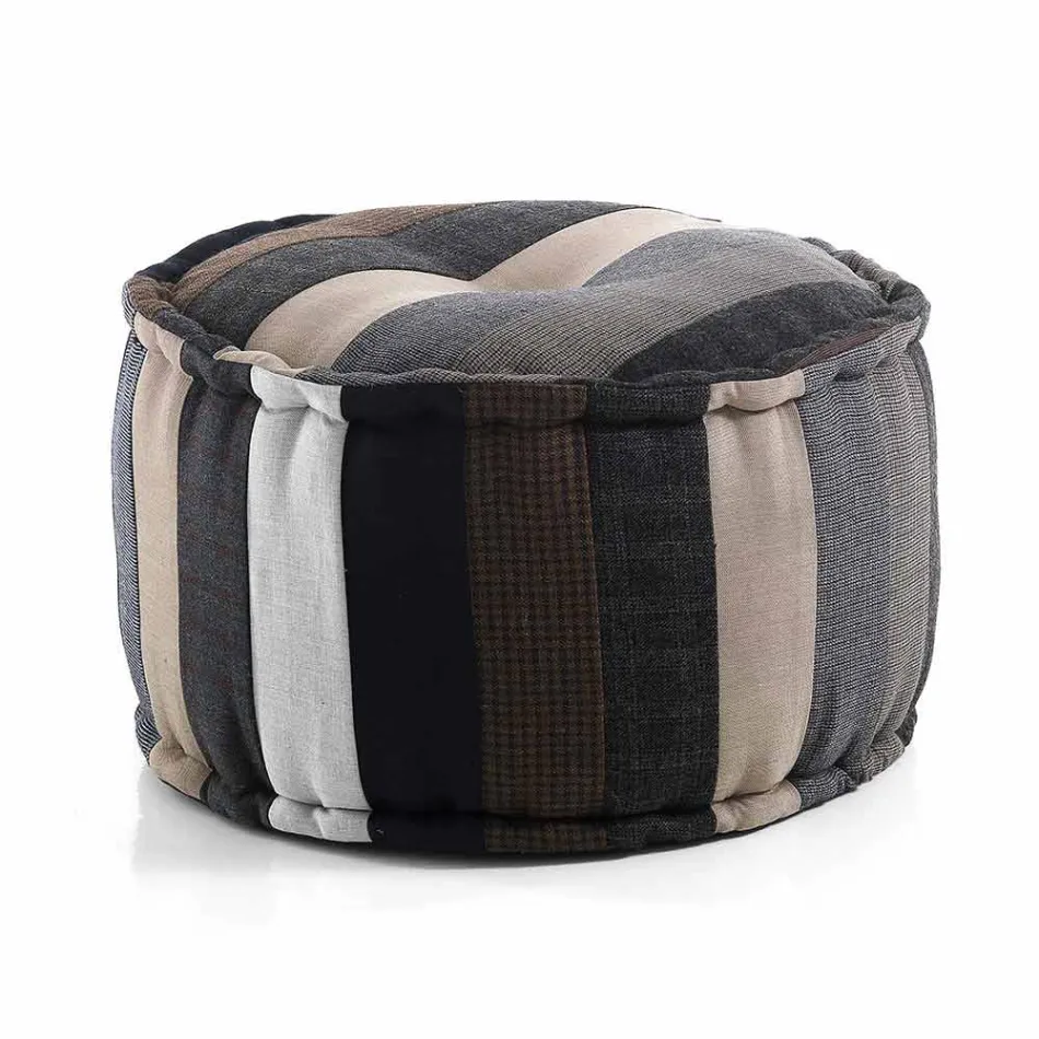 Kulatý pouf etnického designu v Patchwork Fabric nebo Velvet - Fiber Viadurini