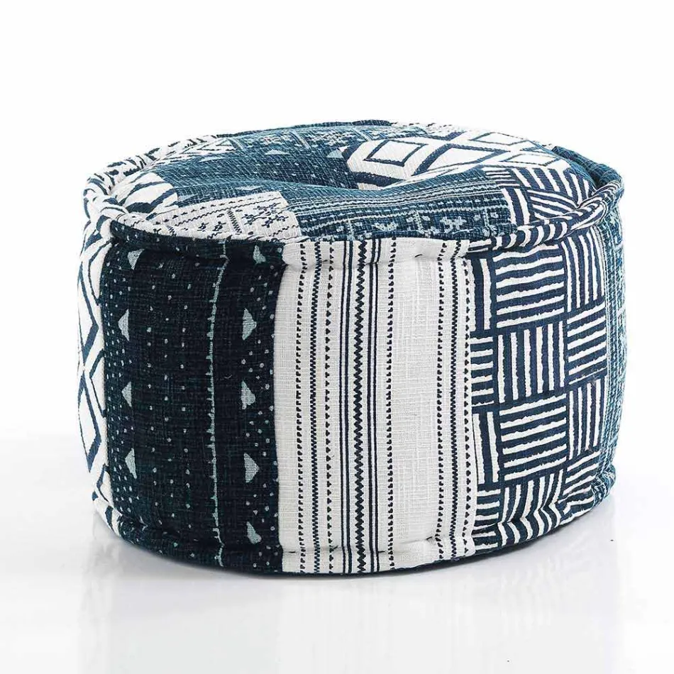Kulatý pouf etnického designu v Patchwork Fabric nebo Velvet - Fiber Viadurini