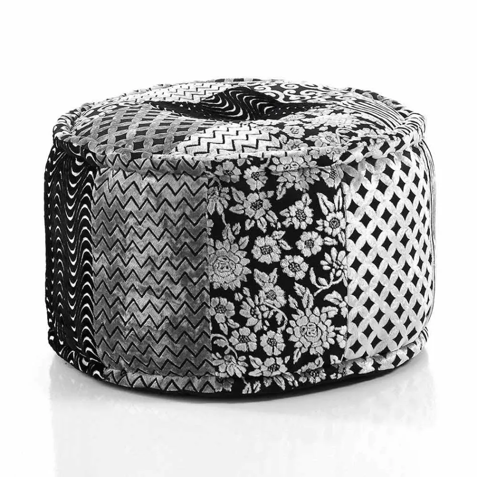 Kulatý pouf etnického designu v Patchwork Fabric nebo Velvet - Fiber Viadurini