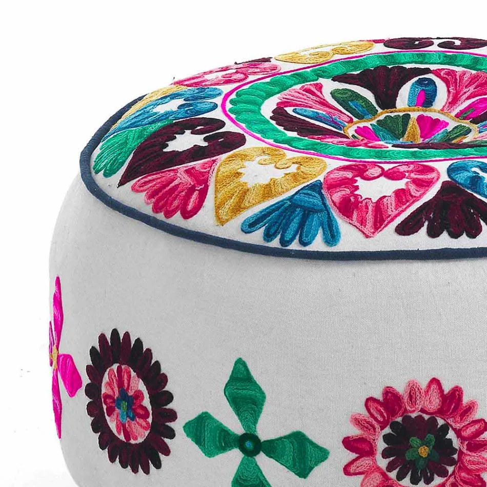 Kulatý pouf etnického designu v Patchwork Fabric nebo Velvet - Fiber Viadurini