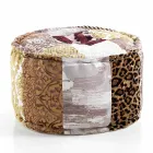Kulatý pouf etnického designu v Patchwork Fabric nebo Velvet - Fiber Viadurini