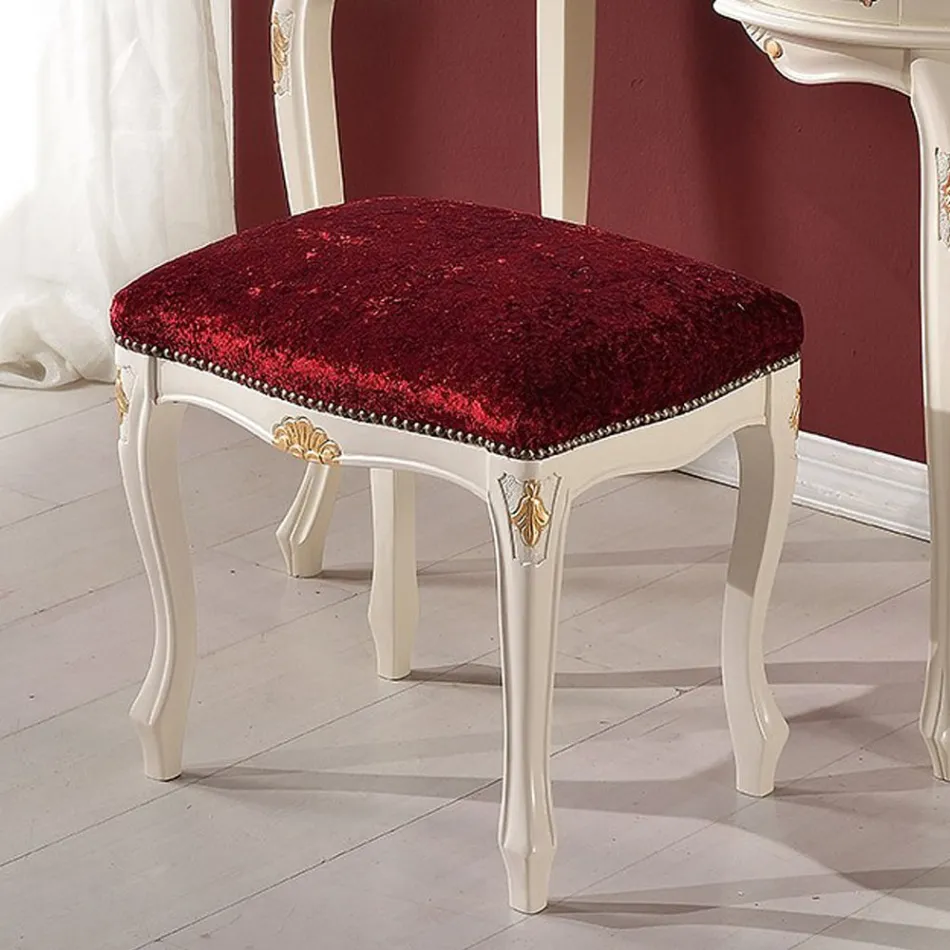 Pouf klasického stylu z ořechového dřeva a látky vyrobené v Itálii - luxus Viadurini