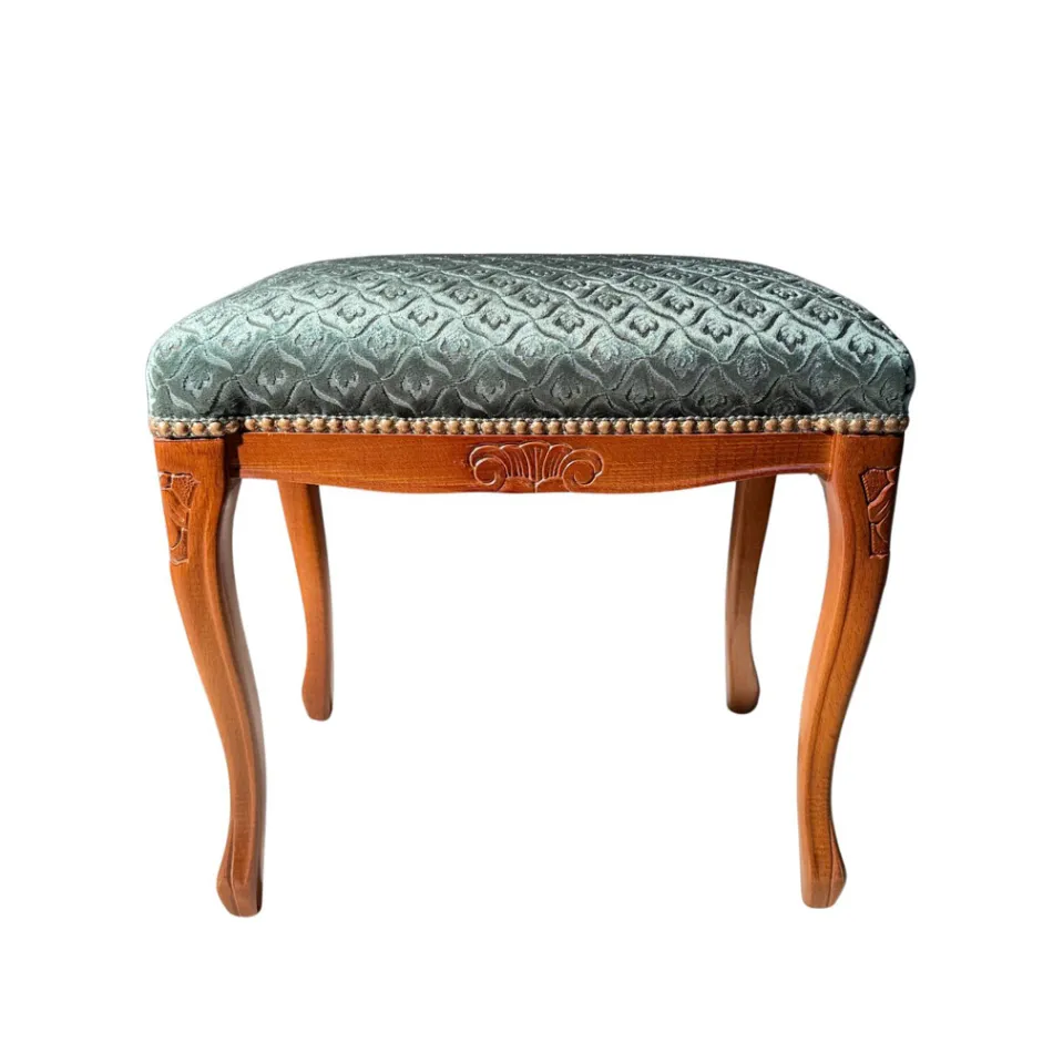 Pouf klasického stylu z ořechového dřeva a látky vyrobené v Itálii - luxus Viadurini