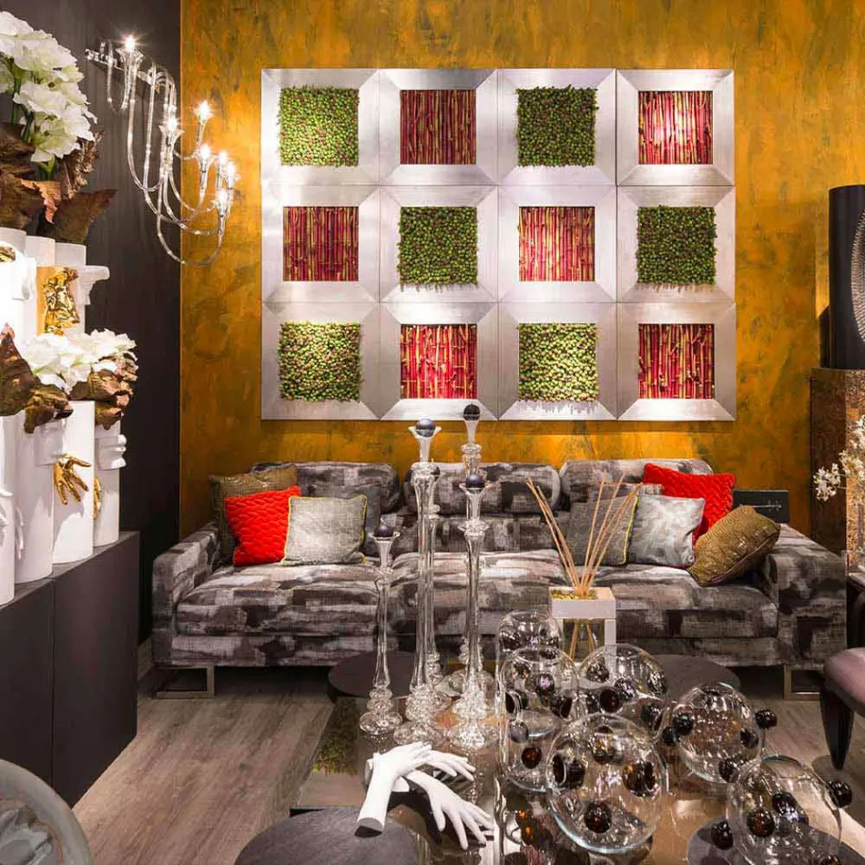 Moderní nástěnný obraz z kovu a umělých květin vyrobený v Itálii - Gonio Viadurini