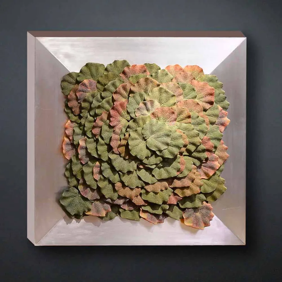 Moderní nástěnný obraz z kovu a umělých květin vyrobený v Itálii - Gonio Viadurini