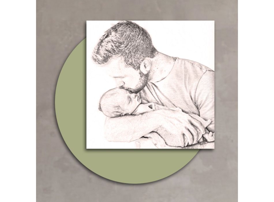 Dřevěný obrázek s potiskem otce líbajícího svého syna Made in Italy - Belgium Viadurini