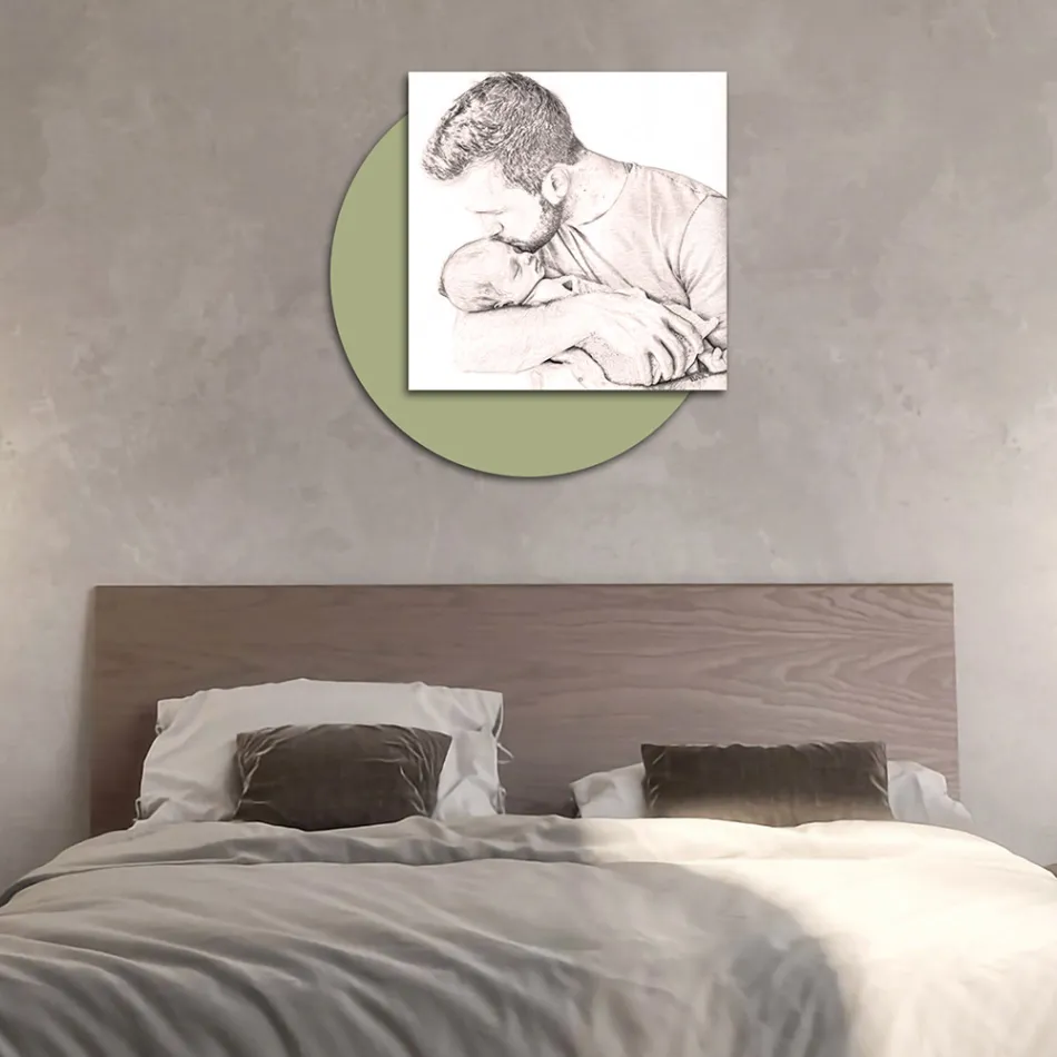 Dřevěný obrázek s potiskem otce líbajícího svého syna Made in Italy - Belgium Viadurini