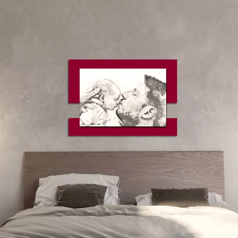 Dřevěný obraz s potiskem muže s dítětem Made in Italy - Kosovo Viadurini