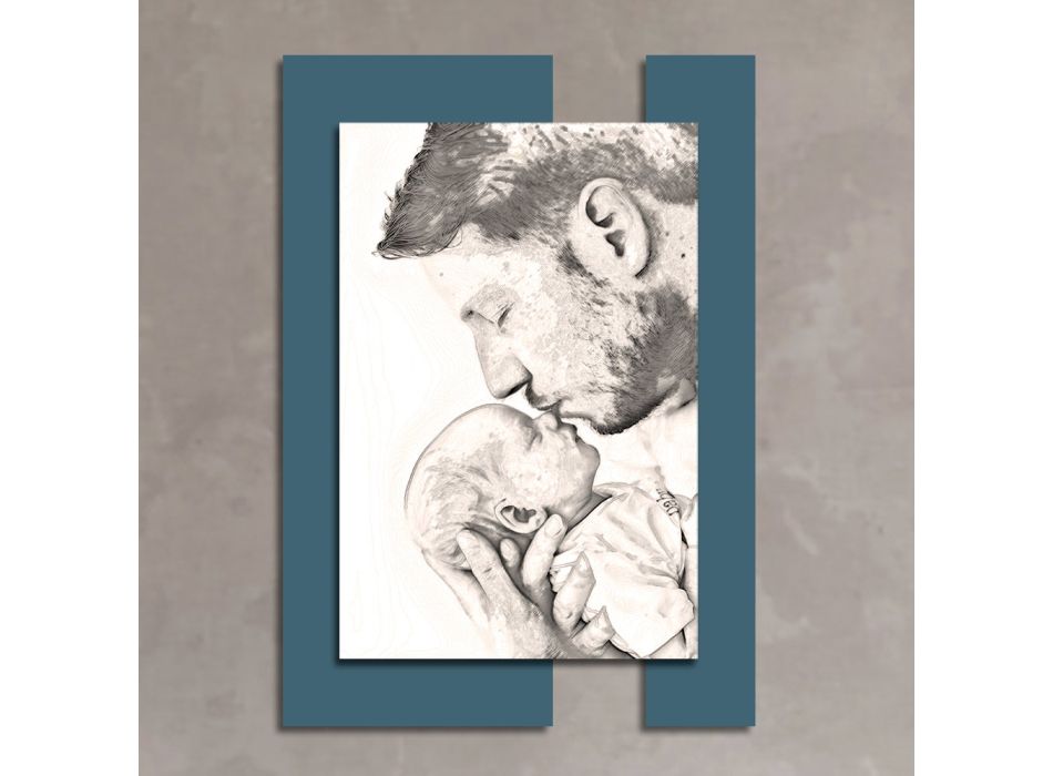 Dřevěný obraz s potiskem muže s dítětem Made in Italy - Kosovo Viadurini
