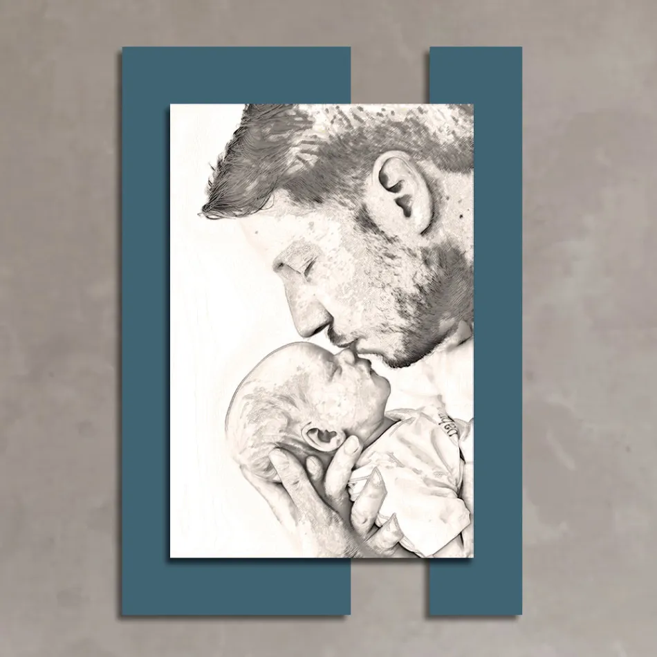 Dřevěný obraz s potiskem muže s dítětem Made in Italy - Kosovo Viadurini