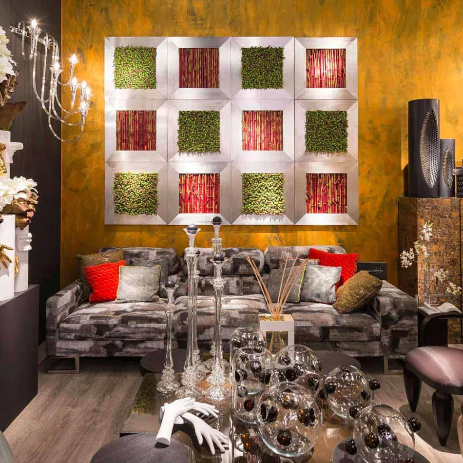 Moderní nástěnný obraz z kovu a umělých květin vyrobený v Itálii - Trimo Viadurini