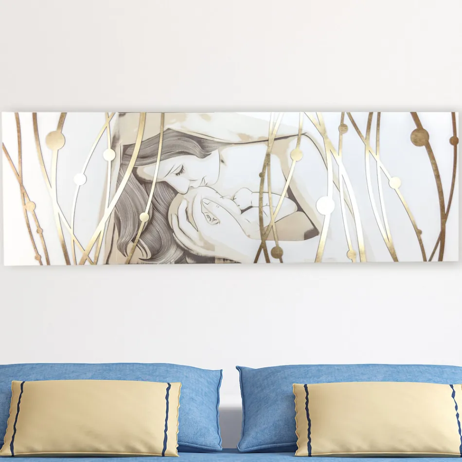 Obdélníkový obraz vyrobený laserem s bohyní a dítětem vyrobený v Itálii - Nagi Viadurini