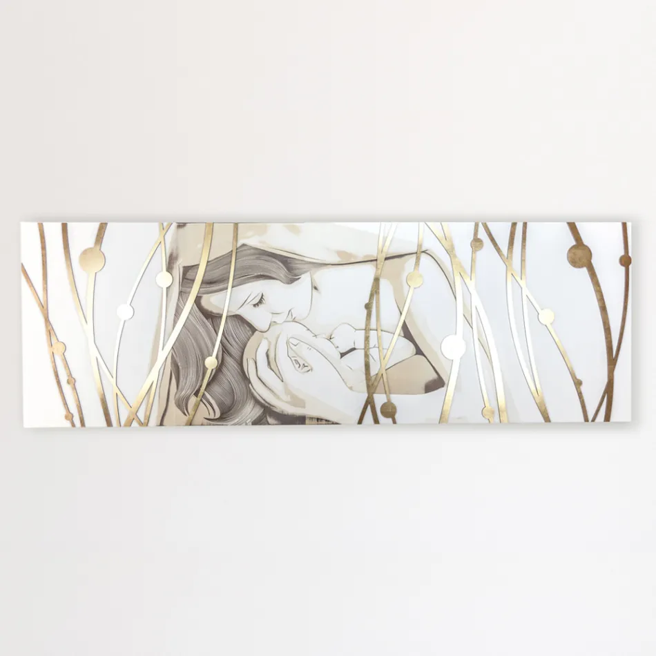 Obdélníkový obraz vyrobený laserem s bohyní a dítětem vyrobený v Itálii - Nagi Viadurini