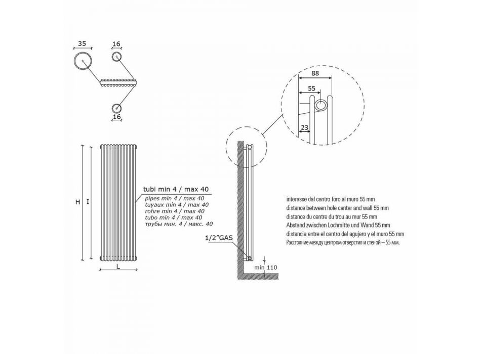 Dvoubarevný ocelový hydraulický nástěnný radiátor 1296 W - kanárek Viadurini