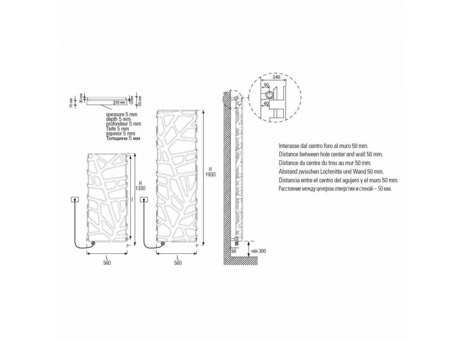 Elektrický radiátor svislého provedení do 1000 W - Flora Viadurini