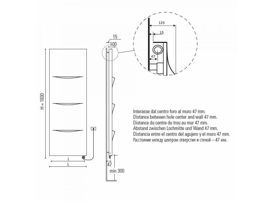 Vertikální elektrický radiátor v moderním ocelovém designu do 1000 W - řez Viadurini