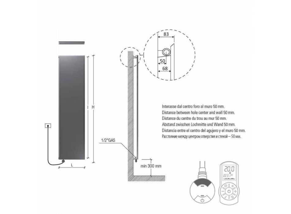 Vertikální elektrický radiátor s minimálním designem Šedá břidlice šedá 700 W - led Viadurini