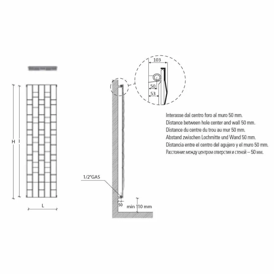 Ocelový hydraulický nástěnný radiátor s moderním designem do 1003 W - kámen Viadurini