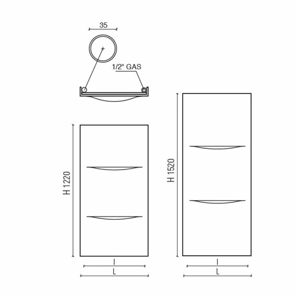 Vertikální hydraulický radiátor s moderním ocelovým designem do 850 W - řez Viadurini