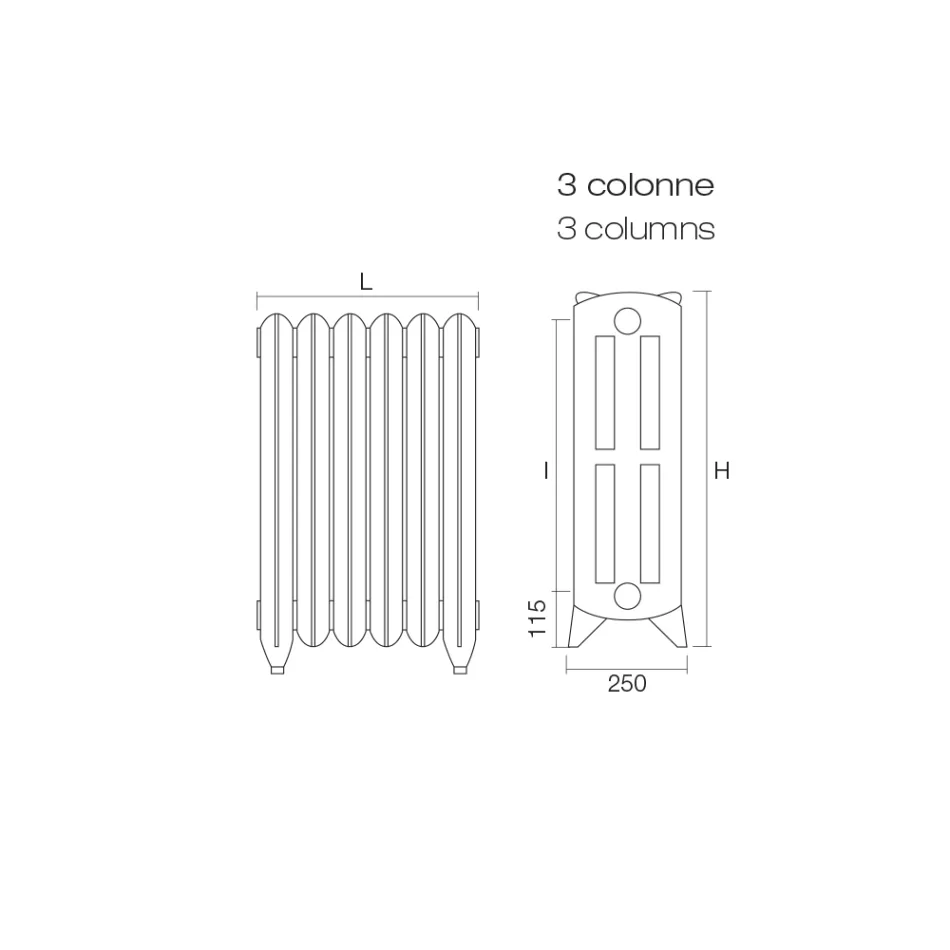 Hydraulický litinový radiátor se 3 zdobenými sloupky - vanilin Viadurini