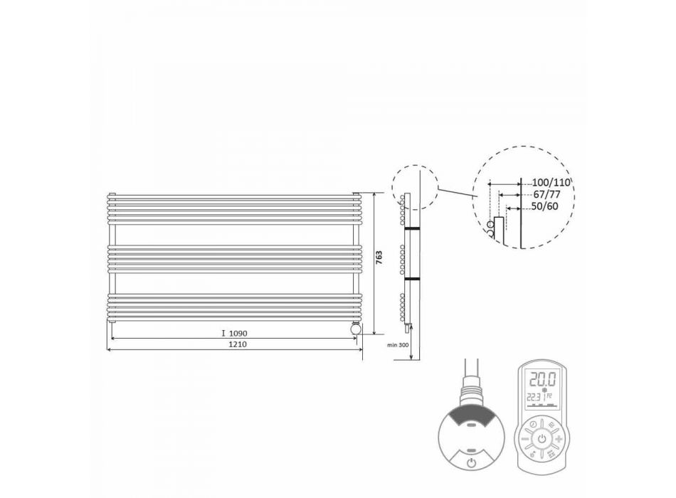 Horizontální elektrický designový nástěnný radiátor z oceli do 700 W - Nibbio Viadurini