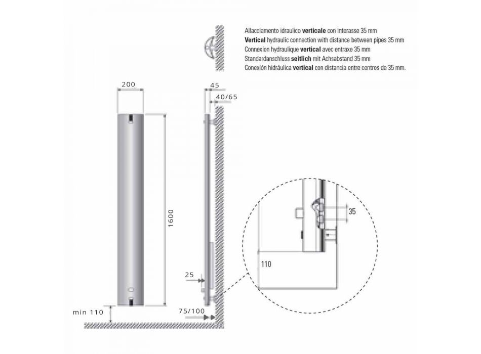 Design radiátoru Hliníkový nástěnný radiátor hydraulický 250 W - Stilus Viadurini