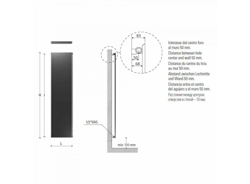 Vertikální designový radiátor z břidlicově šedé oceli do 626 W - led Viadurini