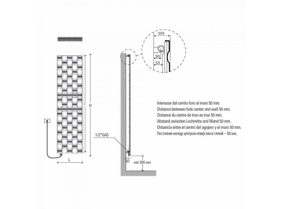 Vertikální nástěnný elektrický radiátor s moderním designem do 1000 W - vzduch Viadurini
