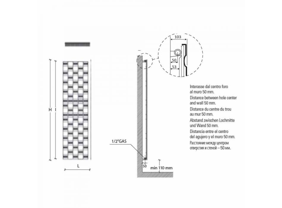 Vertikální hydraulický nástěnný radiátor s moderním designem do 898 W - vzduch Viadurini