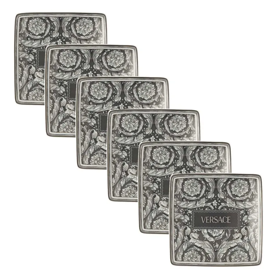 Rosenthal Versace 6 plochých čtvercových mís s logem Versace Vintage 90. - Barokní Viadurini