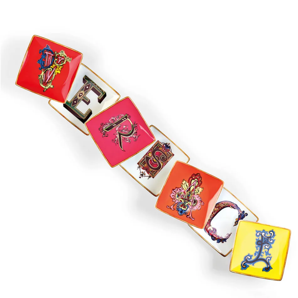 Rosenthal Versace Alphabet 6 plochých čtvercových porcelánových misek - Abeceda Viadurini