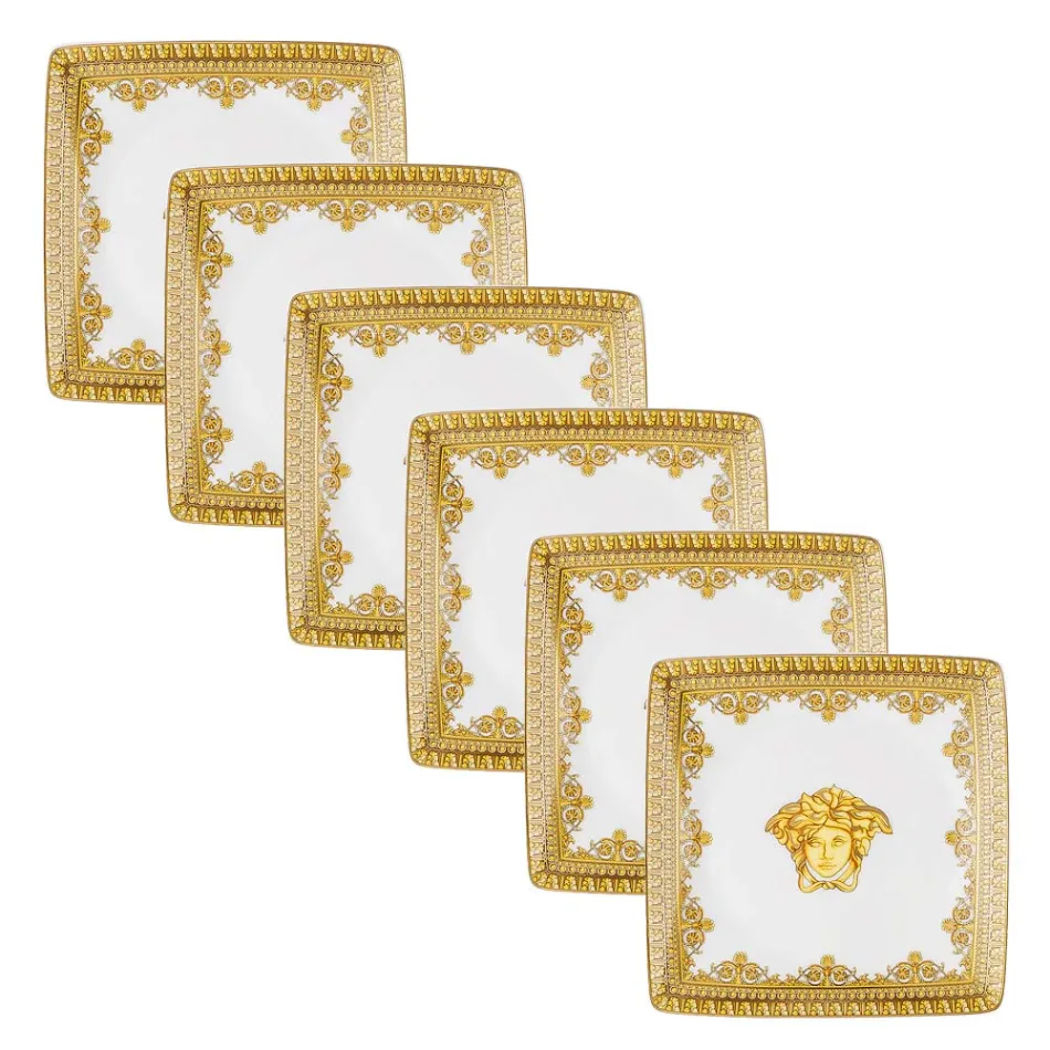 Rosenthal Versace I Love Baroque 6 plochých čtvercových porcelánových mís - barokní Viadurini