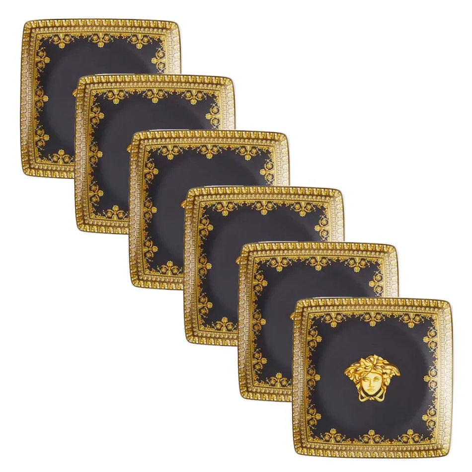 Rosenthal Versace I Love Baroque 6 plochých čtvercových porcelánových mís - barokní Viadurini