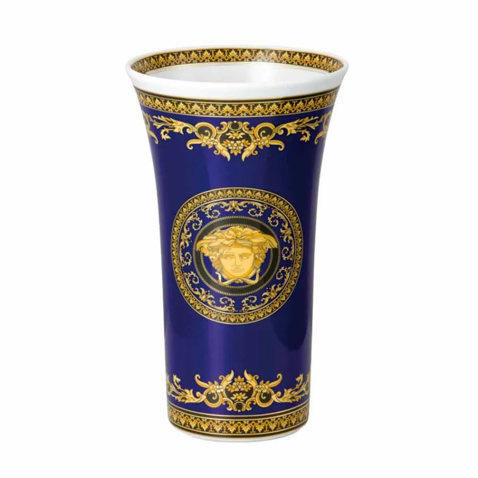 Rosenthal Versace Medusa Modrá váza moderního designu porcelánu 26cm Viadurini