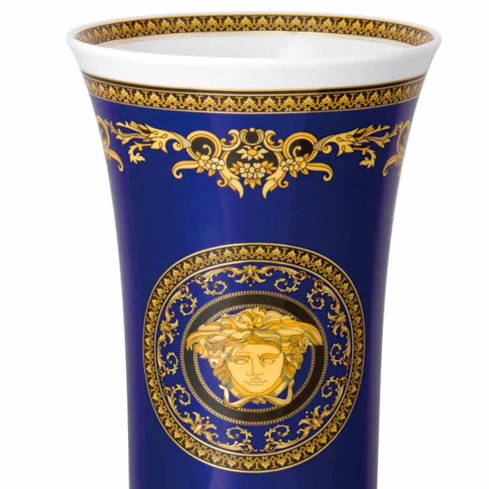 Rosenthal Versace Medusa Modrá váza moderního designu porcelánu 34 cm Viadurini